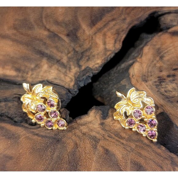 Vintage Avon Grape Cluster Rhinestone Earrings - Picture 12 of 14